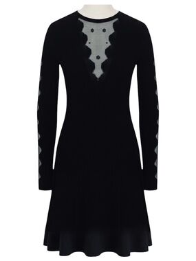 ALEXANDER MCQUEEN BLACK MESH PANELED TRAPEZE MIDI DRESS